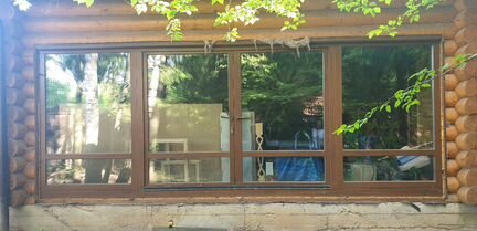 Два окна деревянные раздвижные с двойным стеклопак