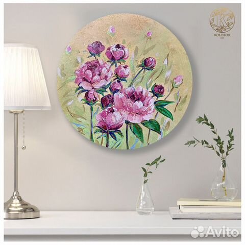 Круглая картина «Пионы»