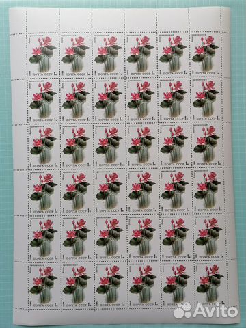 Марки. Флора. Цветы. Почта СССР. Ягоды. Лист. Блок