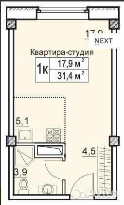 1-к квартира, 31.4 м², 3/5 эт.