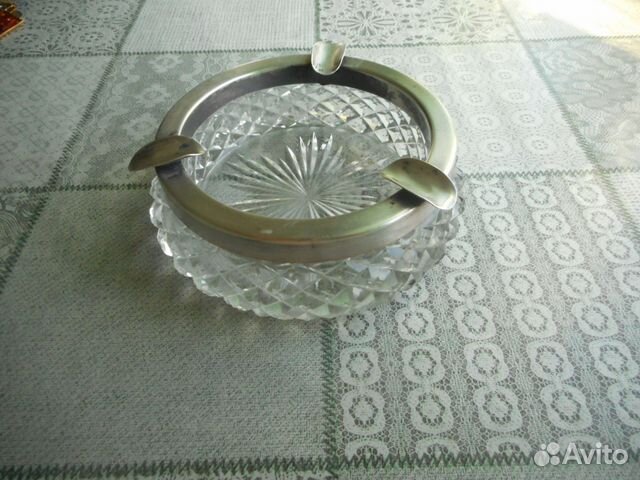 Пепельница, хрусталь, серебро 875 пр