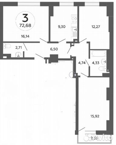 3-к квартира, 72 м², 8/25 эт.