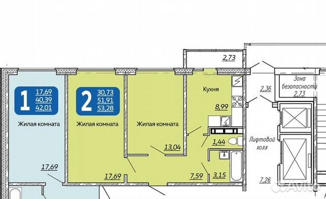 2-к квартира, 53.3 м², 3/16 эт.