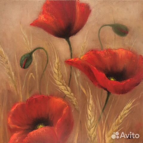 Картина маслом «Золотое поле» 30х30см + рама