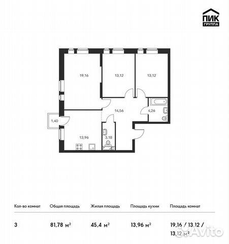 3-к квартира, 81.8 м², 16/18 эт. 3-к квартира, 81.8 м², 16/18 эт.