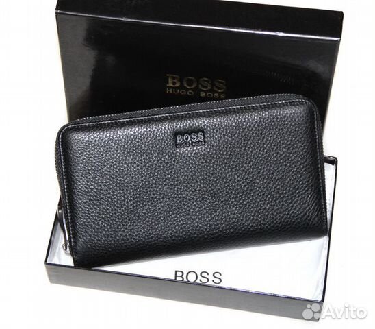 Мужской кожаный клатч -H Boss- black 1x с ручкой