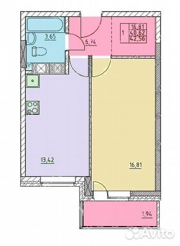 1-к квартира, 42.6 м², 7/22 эт. 1-к квартира, 42.6 м², 7/22 эт.
