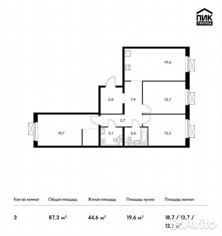 3-к квартира, 87.3 м², 14/16 эт. 3-к квартира, 87.3 м², 14/16 эт.