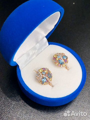 Серьги. Золото 585, с топазами, аметист, хризол и