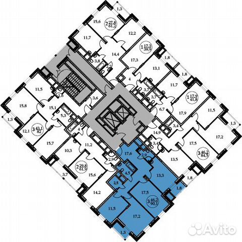 3-к квартира, 90.1 м², 10/17 эт.