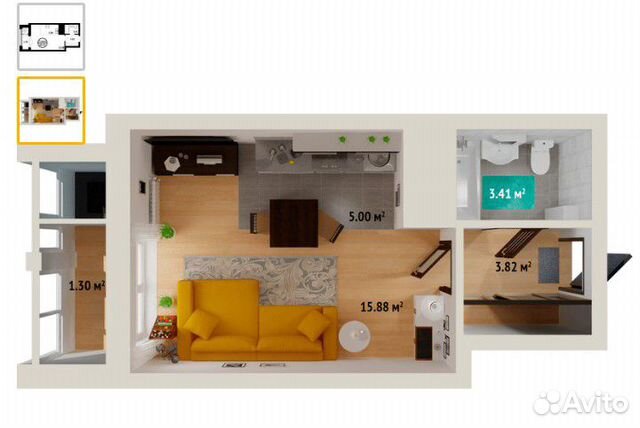 Студия, 29.4 м², 5/25 эт. Студия, 29.4 м², 5/25 эт.