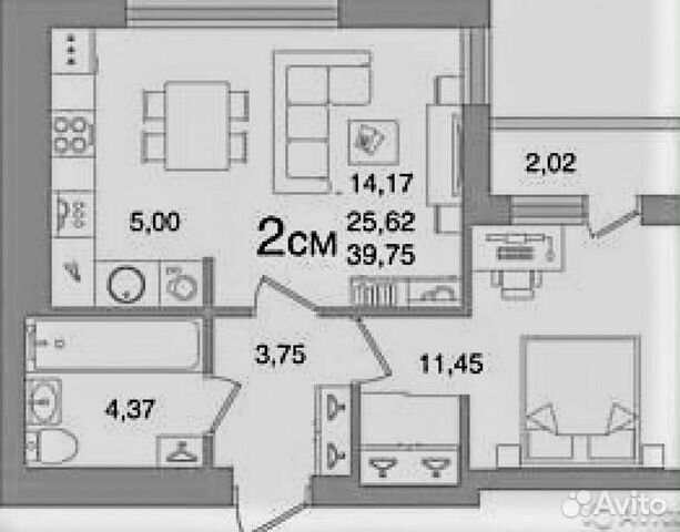 2-к квартира, 39.8 м², 15/27 эт. 2-к квартира, 39.8 м², 15/27 эт.