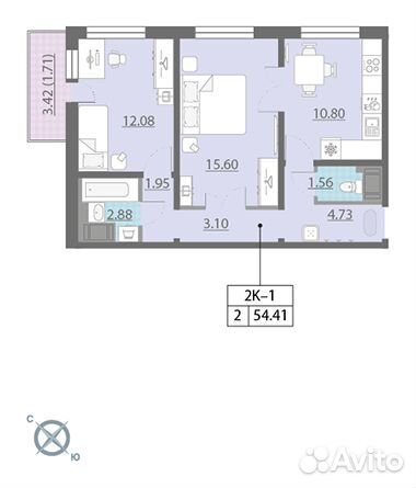 2-к квартира, 54.4 м², 7/25 эт.