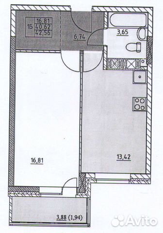 1-к квартира, 42.6 м², 3/23 эт. 1-к квартира, 42.6 м², 3/23 эт.