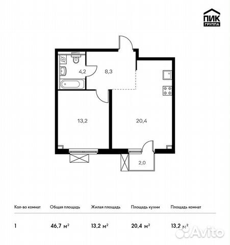 1-к квартира, 46.7 м², 9/33 эт.