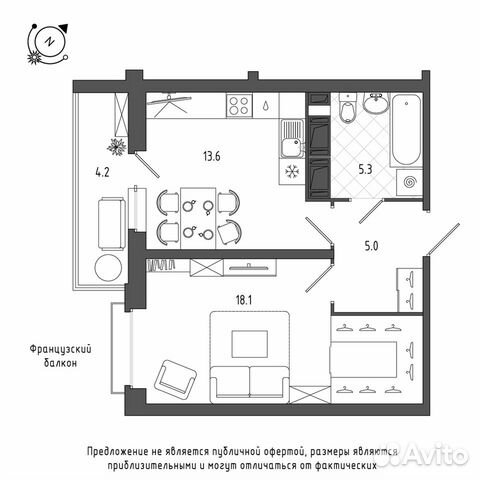 1-к квартира, 44.1 м², 3/12 эт.