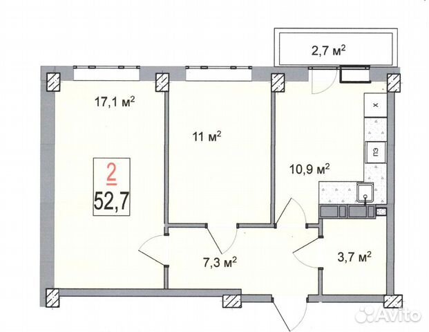 2-к квартира, 52 м², 5/8 эт.