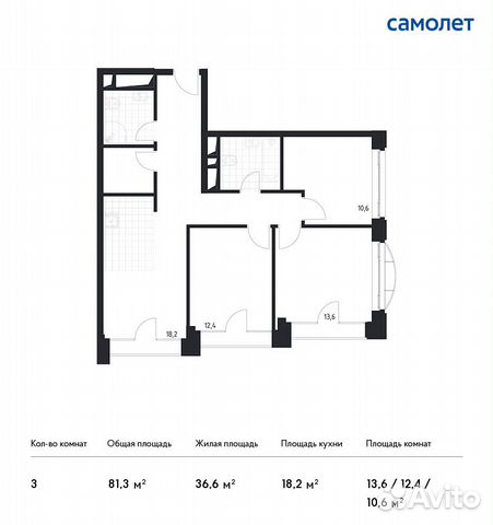 3-к квартира, 81.3 м², 20/24 эт. 3-к квартира, 81.3 м², 20/24 эт.