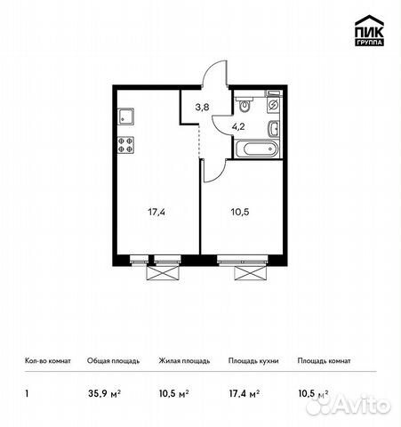 1-к квартира, 35.9 м², 15/15 эт.