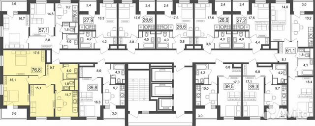 3-к квартира, 76.8 м², 25/25 эт.