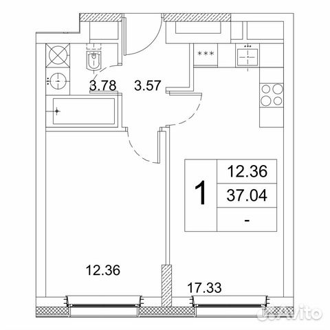 1-к квартира, 37.4 м², 7/16 эт. 1-к квартира, 37.4 м², 7/16 эт.