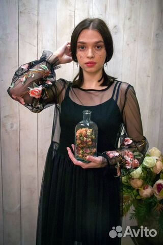 Вечернее черное платье из сетки с вышивкой. Новое