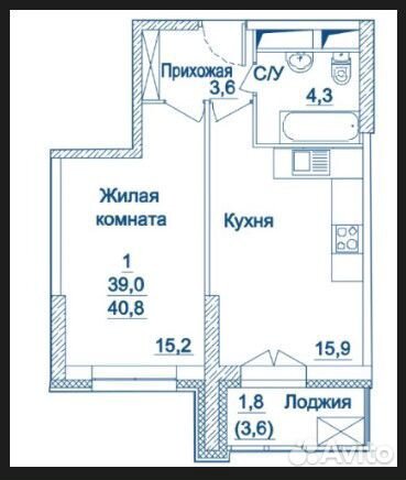 1-к квартира, 40.8 м², 23/24 эт.