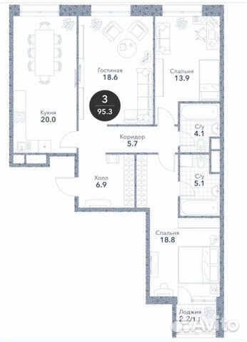 3-к квартира, 94.1 м², 15/19 эт. 3-к квартира, 94.1 м², 15/19 эт.