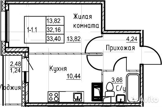1-к квартира, 33 м², 18/24 эт. 1-к квартира, 33 м², 18/24 эт.