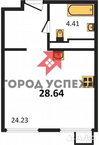 Студия, 28.6 м², 13/21 эт. Студия, 28.6 м², 13/21 эт.