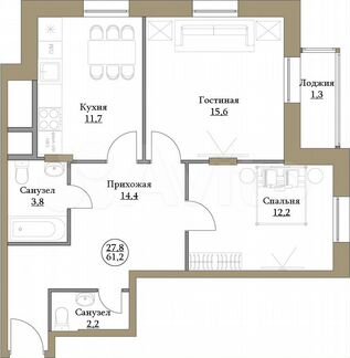 2-к квартира, 61.2 м², 9/17 эт.