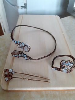 Браслет Ожерелье Заколка волос медь натур.камни