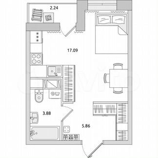 Квартира-студия, 29,1 м², 5/17 эт.