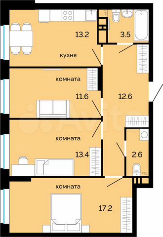 3-к. квартира, 74,1 м², 9/25 эт.