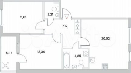 2-к. квартира, 61,6 м², 2/4 эт.
