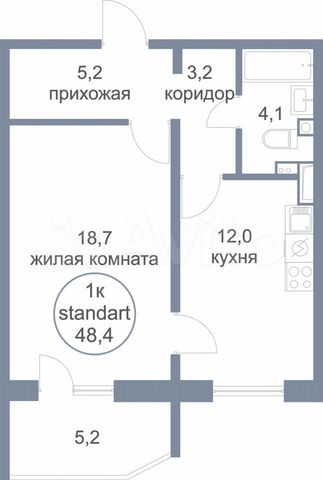 1-к. квартира, 48,4 м², 1/17 эт.