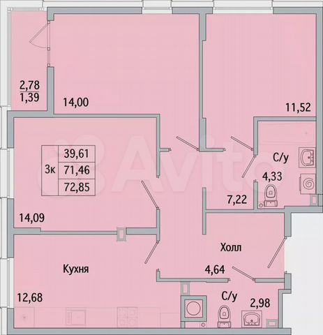 3-к. квартира, 72,9 м², 1/10 эт.