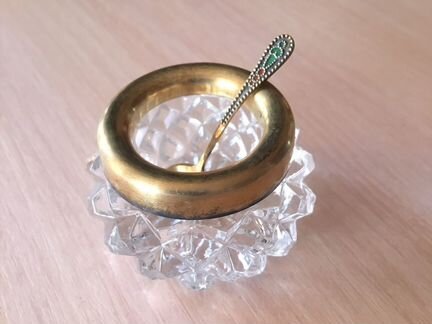 Солонка хрусталь с серебром и ложечкой