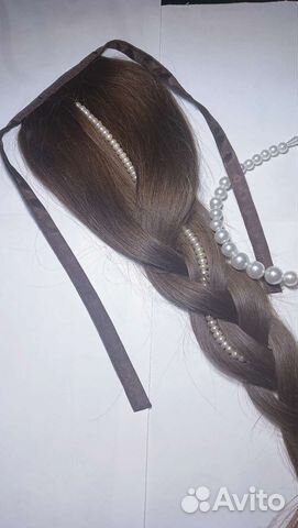 Хвост из натуральных волос на ленте и резинках