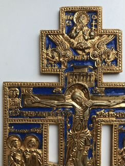 Крест распятие эмаль Медная пластика золочение