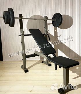 Скамья для жима + стойки + штанга