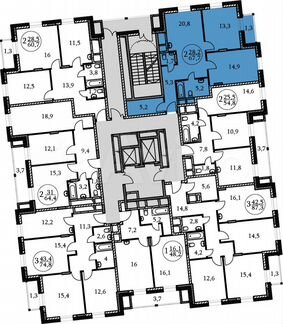 2-к квартира, 67.7 м², 2/17 эт.