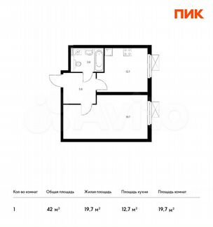 1-к квартира, 42 м², 12/33 эт.