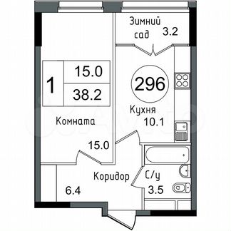 1-к квартира, 38.2 м², 12/12 эт.