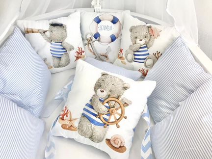 Бортики подушки в Кроватку с мишками кокон в крова