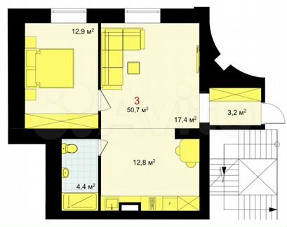 Квартира-студия, 51 м², 1/2 эт.