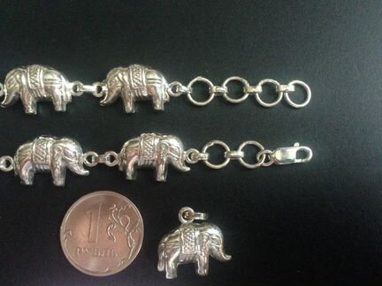 Серебряный браслет слон