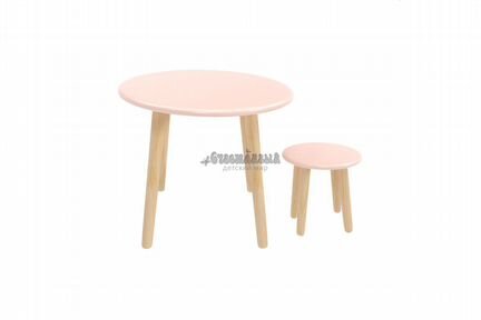 Детский комплект круглый стол и стул розового цвет