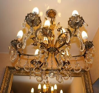 Антикварная старинная люстра бронза Франция