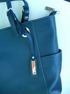 Сумка кожаная новая Afina темно-синяя большая